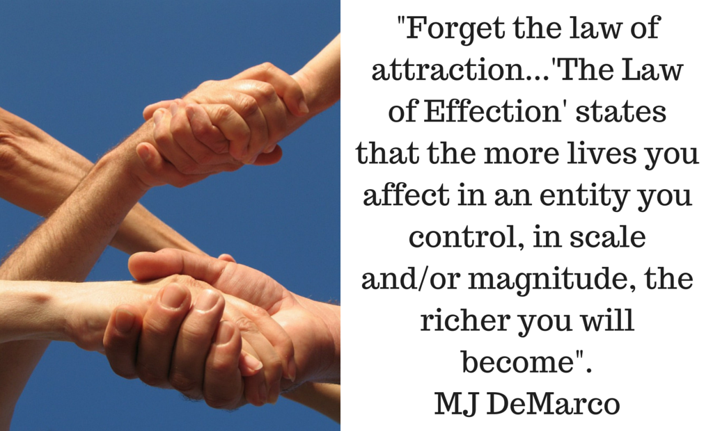 -Forget the law of attraction...'The Law of Effection' states that the more lives you affect in an entity you control, in scale and-or magnitude, the richer you will become- . MJ DeMarco (3)